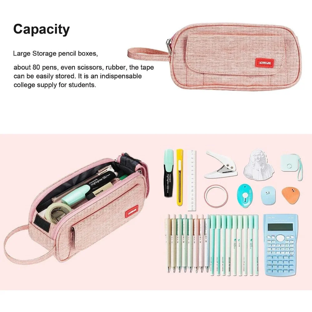 Big Capacity Pencil Bag School College Organizer Travel Bag Pink